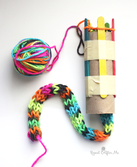 Cardboard Roll Snake Knitting - Repeat Crafter Me